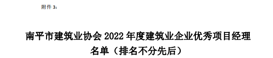 易順建工集團有限公司多位員工榮獲南平市建筑業(yè)協(xié)會2022年度優(yōu)秀獎項